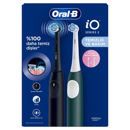 Oral-B iO 2 Şarjlı Diş Fırçası Seti 2'li - Siyah / Yeşil - Thumbnail